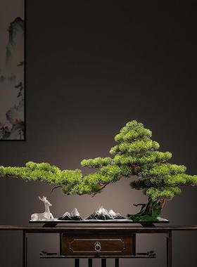 新中式仿真盆景入户玄关装饰摆件迎客松绿植柜台客厅办公桌轻奢