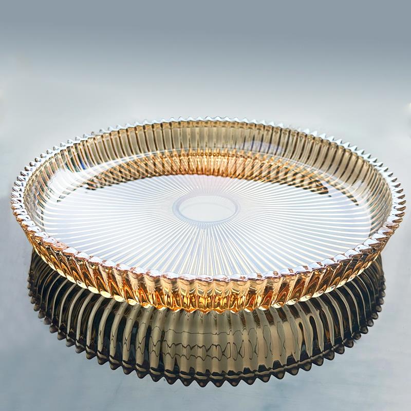 创意水晶玻璃水果盘子欧式家用果盆圆形托 托盘大号茶盘水杯客厅