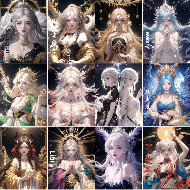 精灵女孩十二星座钻石画满钻石女孩手工5D瓷砖画十字绣2025新风格,居家布艺,钻石绣,淘宝优惠券,粉丝福利购,淘宝优惠卷