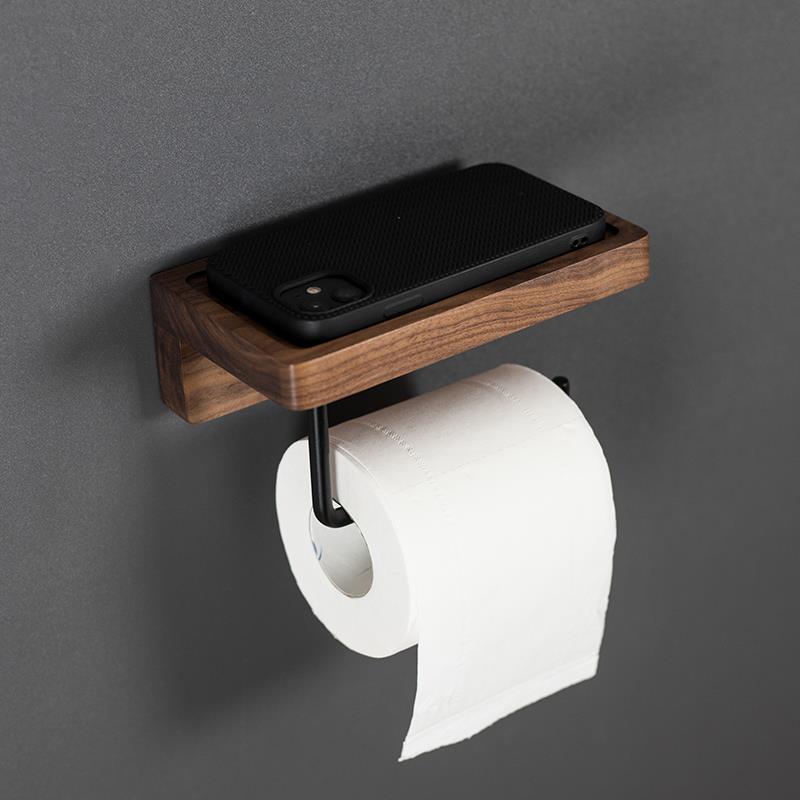 北欧卫生纸卷纸架卫生间纸巾架免打孔厕纸架实木纸巾盒厕所置物架