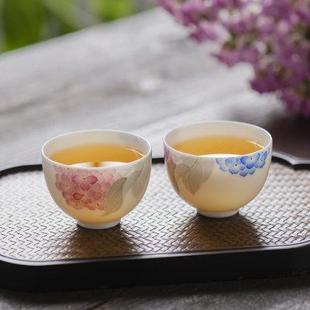 千红窑手绘绣球花品茗杯单杯女士家用小号功夫茶杯釉下彩陶瓷茶盏