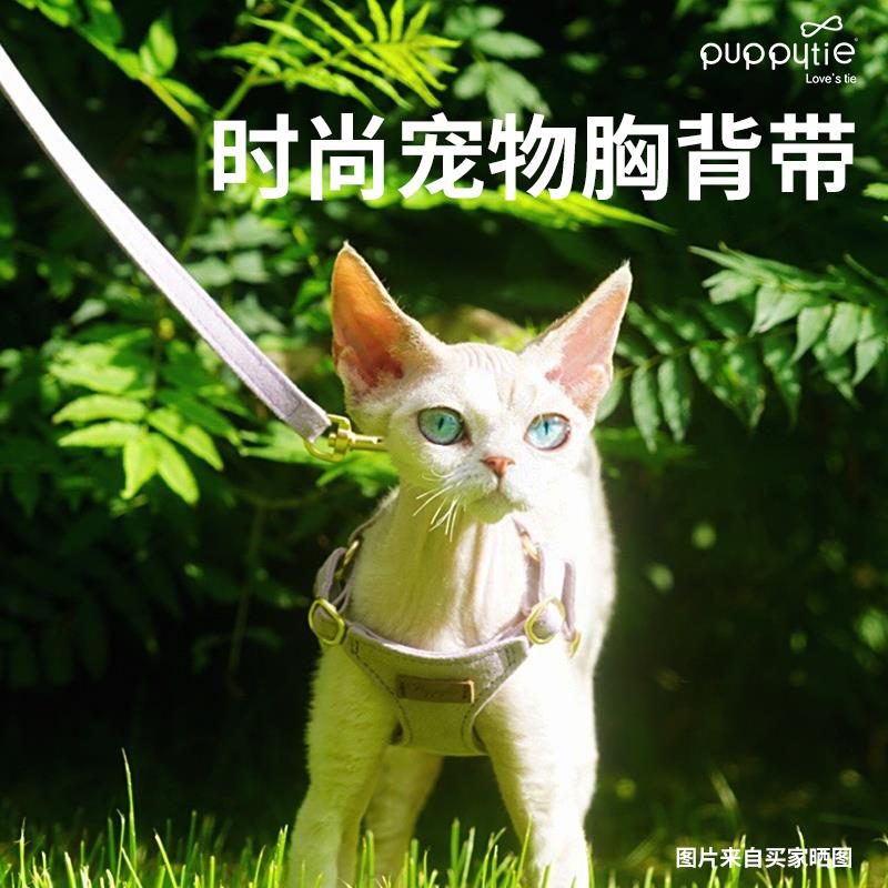 Puppytie猫咪牵引绳遛猫背心式猫猫胸抱婴袋猫绳外出防挣脱宠物用