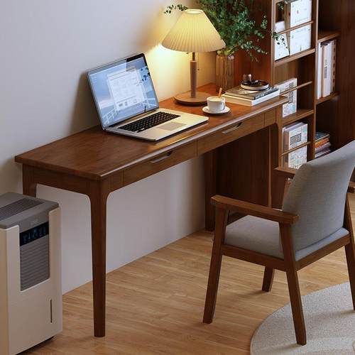 全实木阳台长条桌窄工作台书桌靠墙吧台宽50CM边桌办公靠窗电脑桌