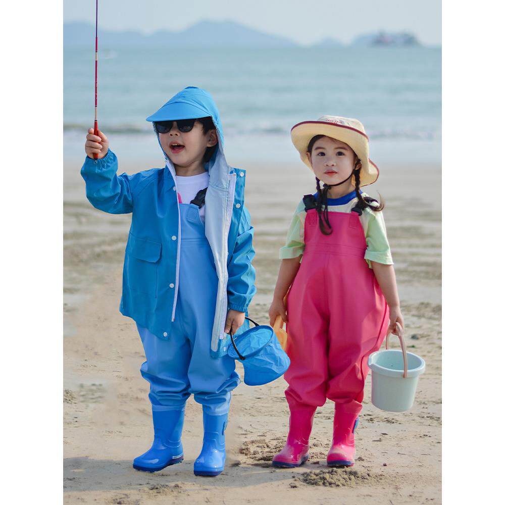 儿童玩水连体下水裤幼儿园防水衣服赶海装备男女抓鱼涉水雨裤沙滩