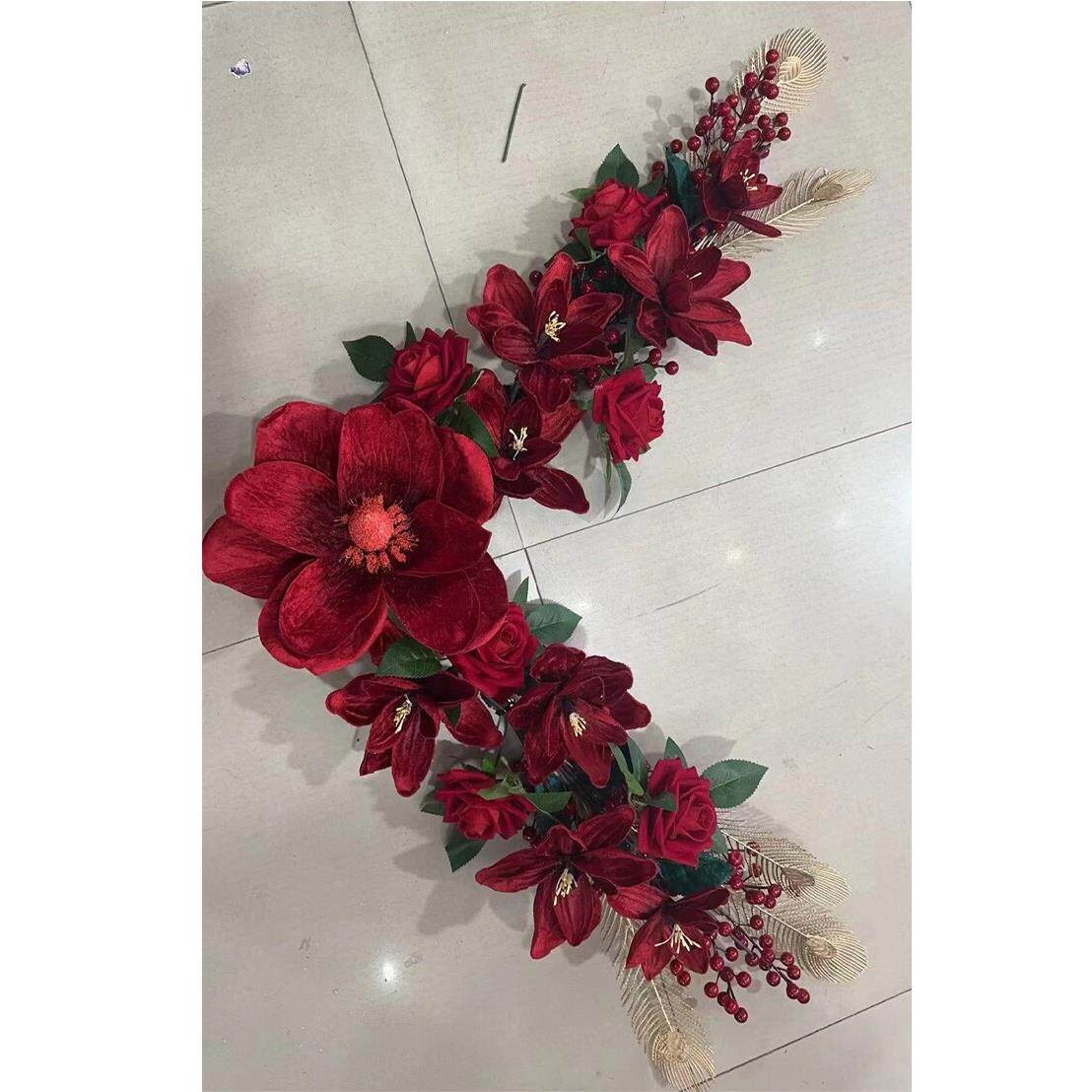 婚房摆件仿真花婚庆红色新房客厅装饰花角花婚礼布置结婚门头花