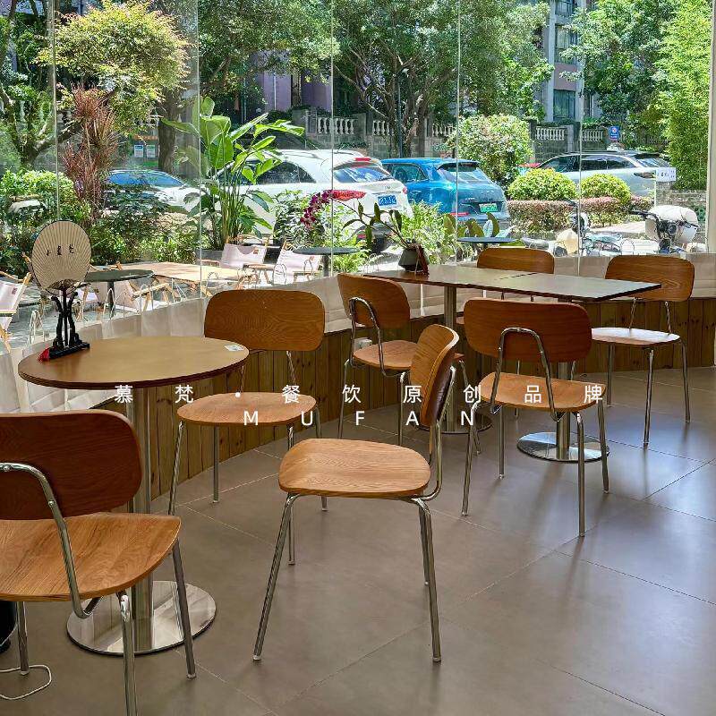 咖啡厅桌椅餐饮商用网红韩式原木风奶茶店海洋板桌子网红打卡店椅