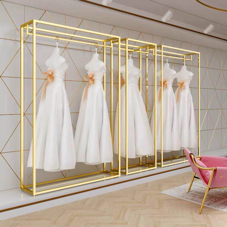 婚纱架子展示架落地架金色双层服装店货架高档照相馆铁艺旗袍礼服