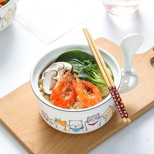 创意陶瓷泡面碗带盖家用保鲜碗饭盒碗单个学生可爱餐具微波炉瓷碗