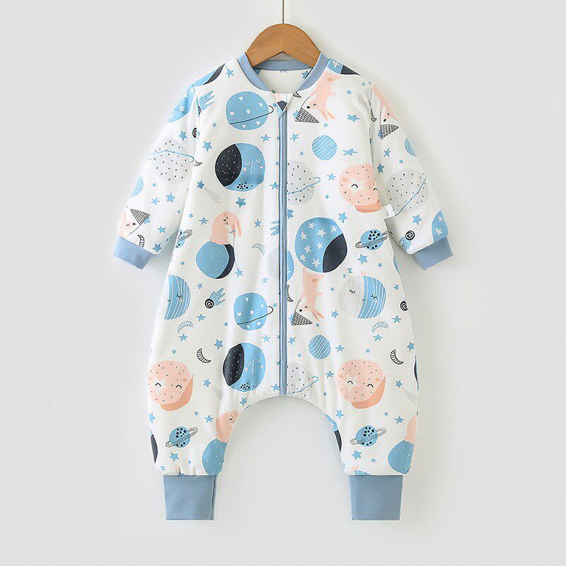 秋冬季儿童分脚防踢被春秋季棉质卡通连体睡V衣婴儿分腿睡袋