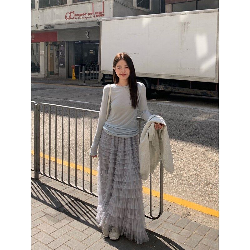 lento蛋糕纱裙女20p25新款甜美仙女网纱设计感高腰a字蓬蓬半身裙