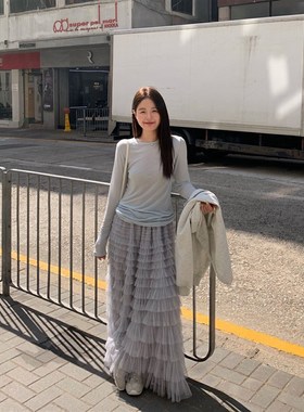 lento蛋糕纱裙女20p25新款甜美仙女网纱设计感高腰a字蓬蓬半身裙