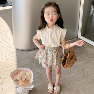 女小童裙裤套装夏款2023新款宝宝洋气夏装棉布女童时髦两件套夏季
