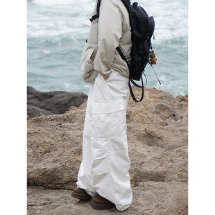 一碗士多 2024春夏大口袋 松紧腰日系纯色工装休闲裤男女宽松