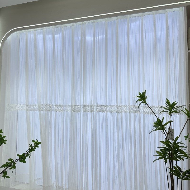 定制白色蕾丝阳台卧室客厅书房飘窗落地窗纱简约现代纯Z色高级纱
