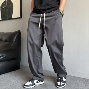 春夏季薄款凉感冰丝休闲裤男直筒宽松抽绳百搭简约垂感阔腿裤子潮