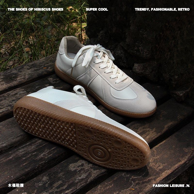 德训鞋男款米白色复古透气港风低帮休闲百搭平底轻便小众板鞋女潮,流行男鞋,德训鞋,淘宝优惠券,粉丝福利购,淘宝优惠卷