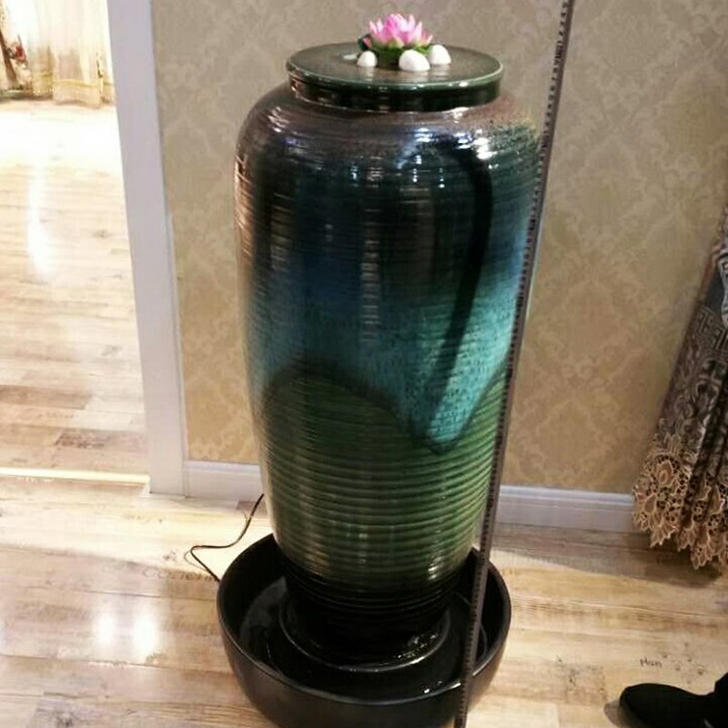 流水摆件循环水生财水池喷泉花瓶水景陶罐摆件乔迁礼品陶瓷加湿器