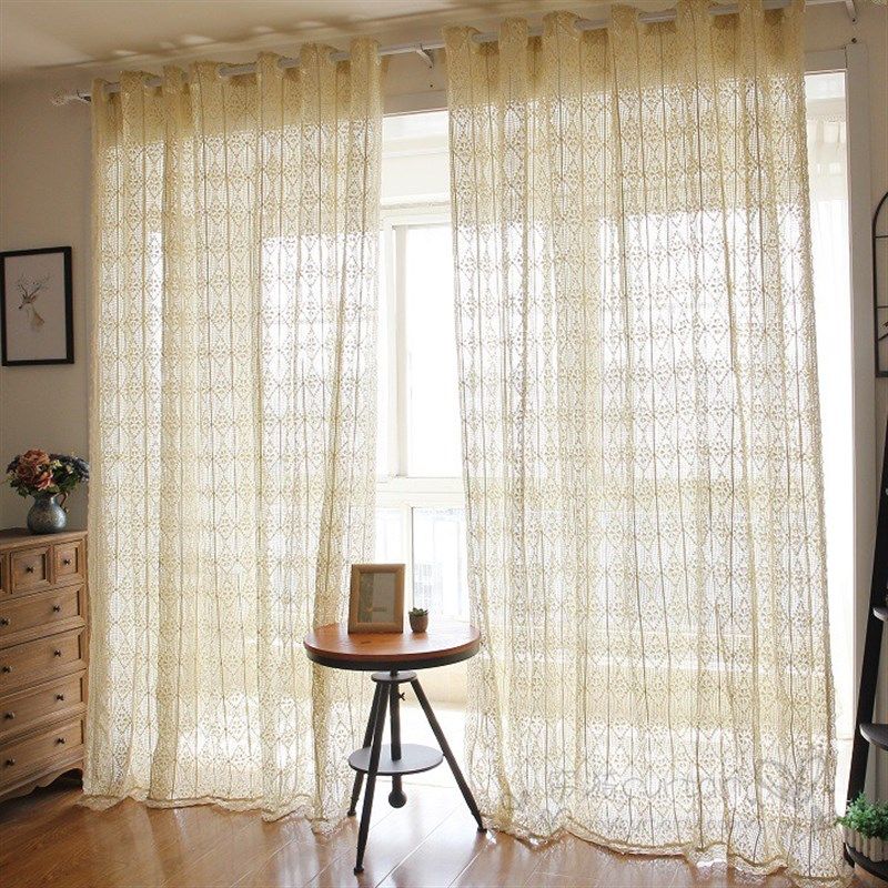 美式轻奢镂空棉麻窗帘成品客厅卧室飘窗新中式别墅超高窗纱帘定制