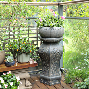 新中式仿石墩底座摆件室内阳台复古装饰门口户外庭院花园造景花盆