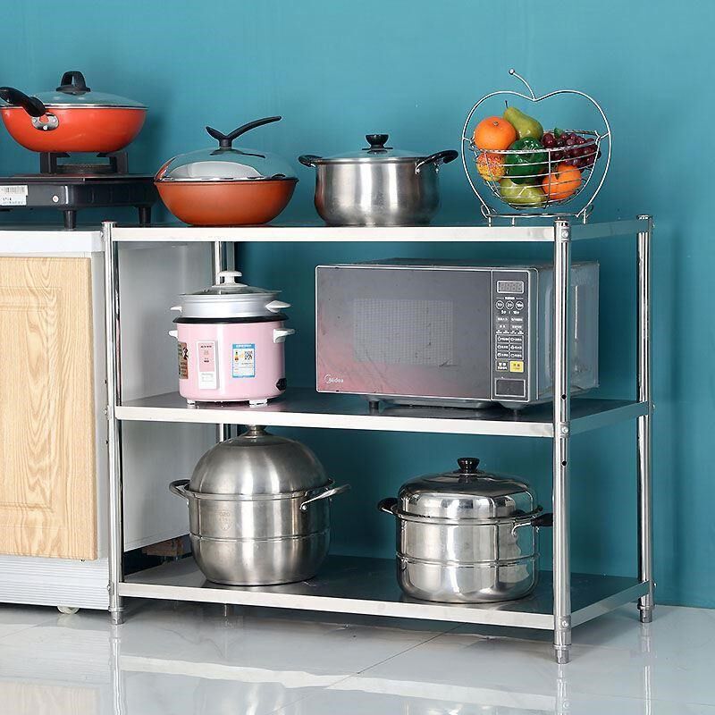 新品厨房不锈钢置物架四层落地微波炉架子多层烤箱W收纳储物架三