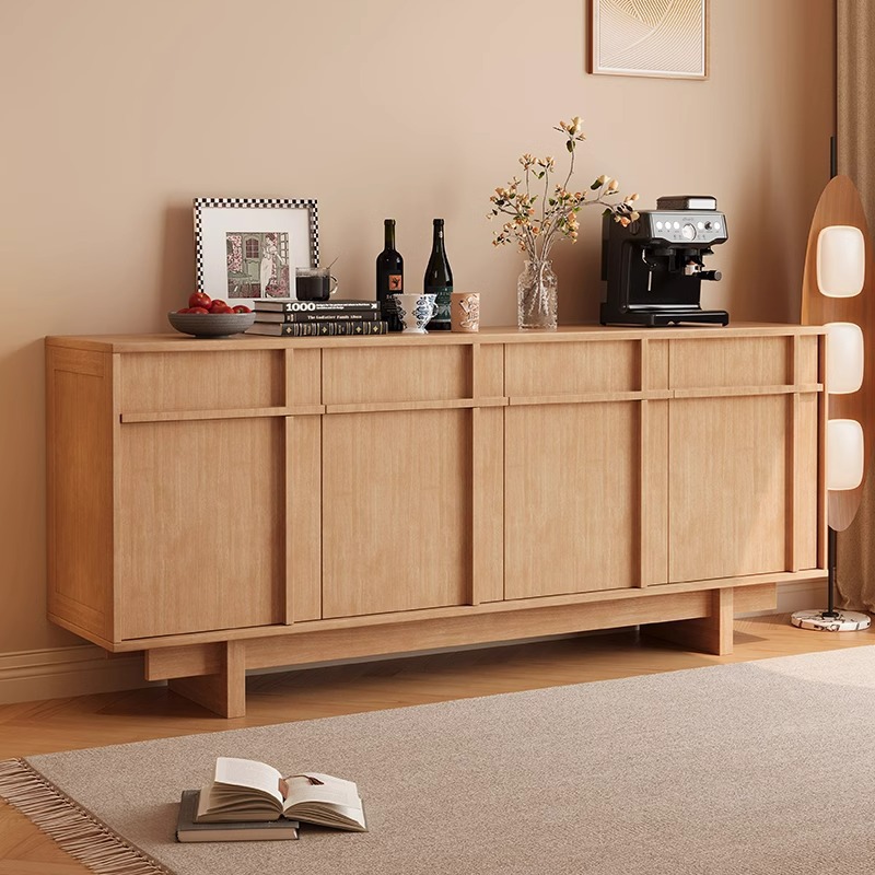 实木餐边柜中古柜子储物柜斗柜设计师新中式客厅玄关柜骨骼线边柜