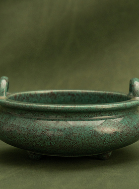 清代炉钧釉双耳三足香炉老物件文玩古董瓷器收藏客厅桌面摆件香炉