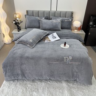 宝宝绒四件套冬季牛奶绒床单人床笠被套1.H5米1.8m床上用品三件套