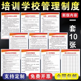 校外培训学校机构管理办学收费z退费档案资产安全制度墙贴纸标识