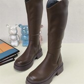 加绒v口显瘦百搭时装 网红中跟时尚 不过膝长靴女20x24冬季 高筒靴