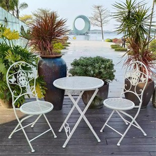 户外庭院家具桌椅三套件阳台休闲桌椅组合创意铁艺奶茶店咖啡茶几