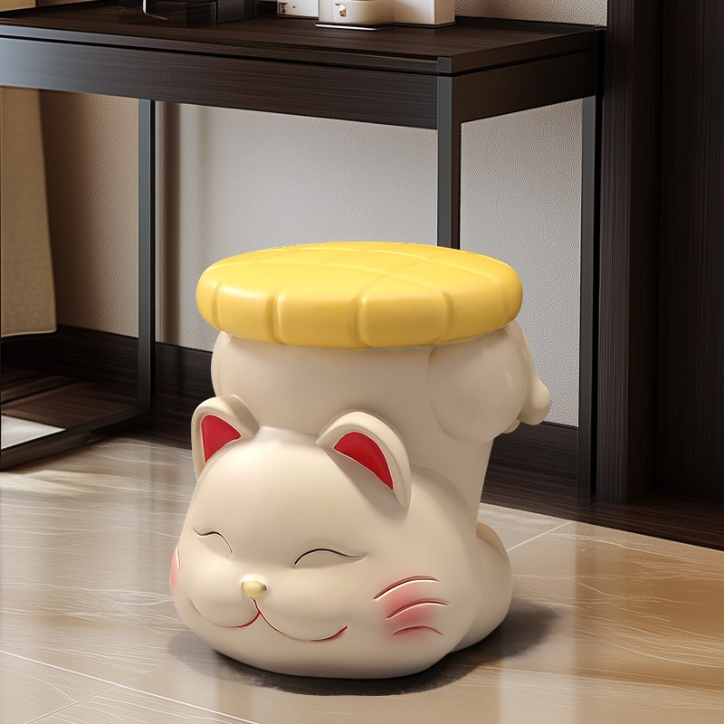 客厅轻奢招财猫矮凳家用门u口换鞋凳儿童创意小凳子沙发茶几坐板