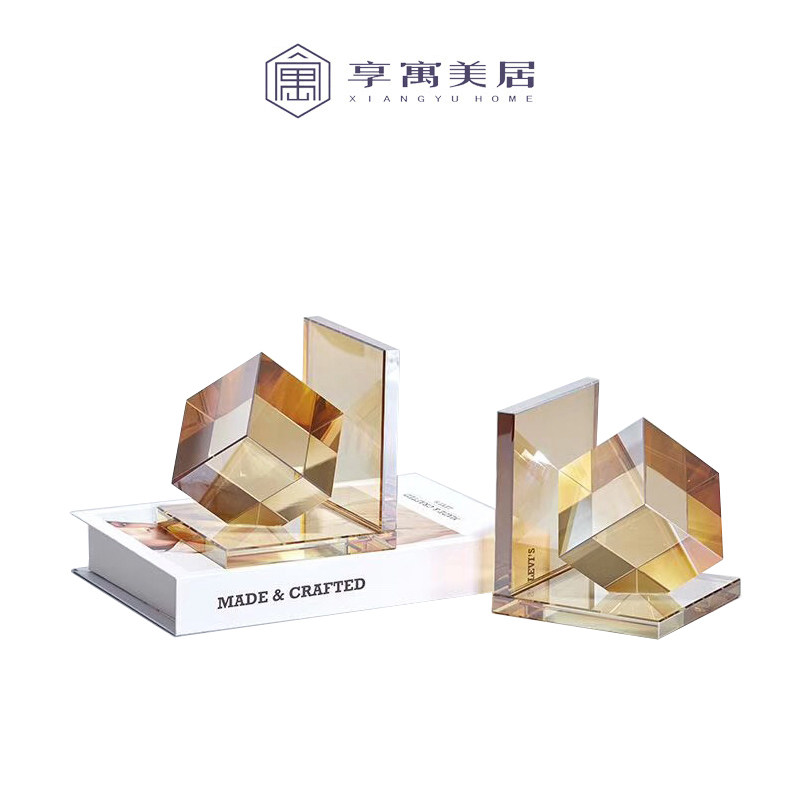 新古典样板间书立水晶魔方书档摆件欧式酒店书房书靠软装家居饰品