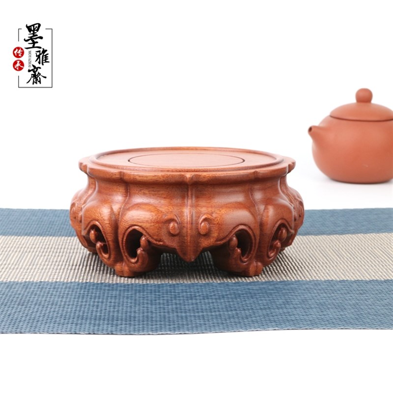 红木独木底座圆形木雕茶壶花瓶花盆C工艺品摆件底座实木底座托垫