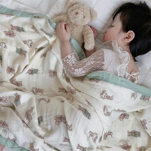 a类婴幼儿童竹纤维纱布盖t毯宝宝外出竹棉盖巾透气空调夏凉薄被子