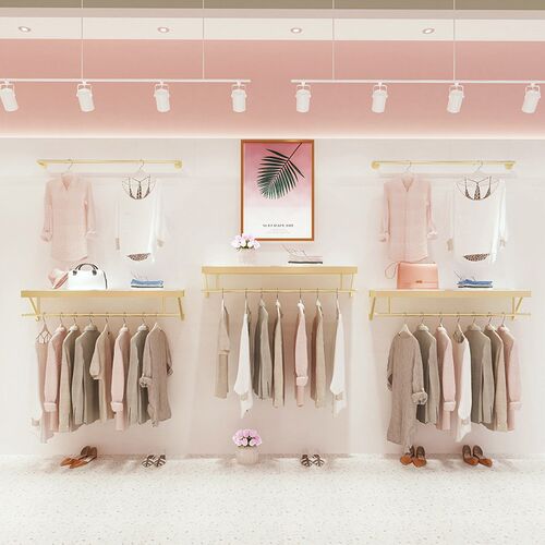 服装店上墙展示架简约墙壁挂女装店货架陈列童装店铺装修金色衣架 - 封面