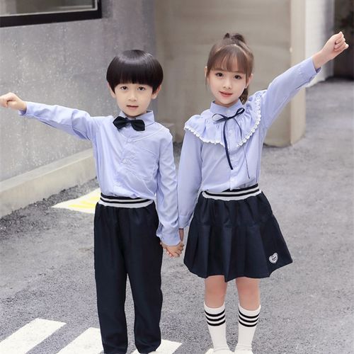 儿童大合唱演出服小学生班级表演服男女童礼服套装背带裤新款园服