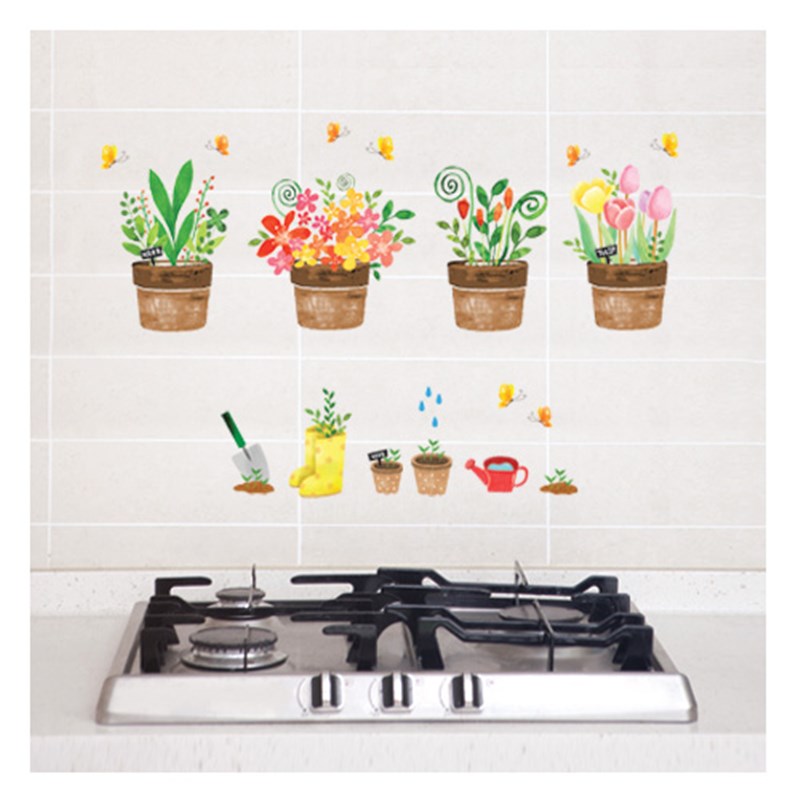 厨房浴室立体防水瓷砖贴纸遮瑕补洞装饰餐厅家居玻璃贴画田园花瓶