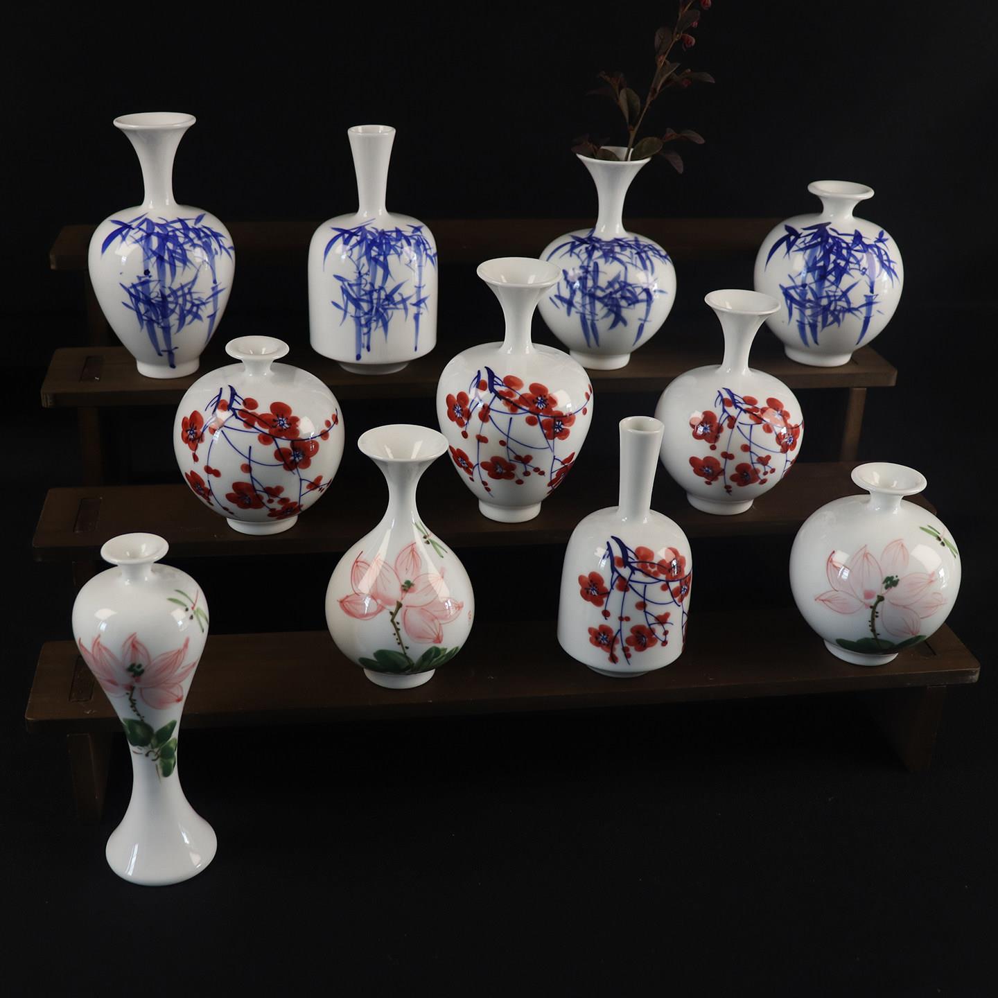 简约现代景德镇陶瓷花瓶客厅插花摆件仿古手绘茶桌迷你小花瓶高档