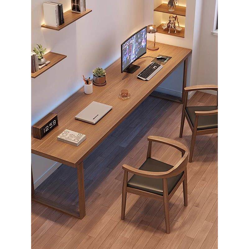 纯实木电脑桌卧室家用办公桌长条工作台大板电竞桌子台式双人书桌