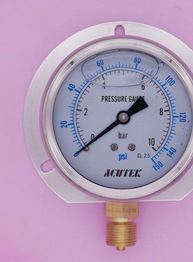 Acutek滑翔机后侧防震船用防震压力表Yn75T 10Bar 1Mpa G3/8