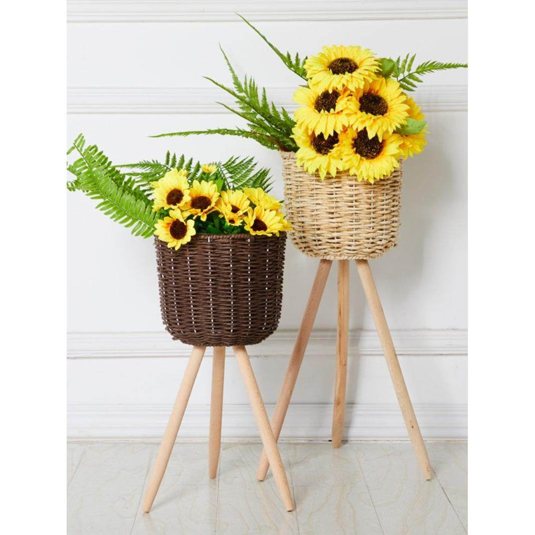 北欧落地花架草编花篮藤编花盆田园编织花器木质摆件客厅大号装饰,家居饰品,花盆,淘宝优惠券,粉丝福利购,淘宝优惠卷