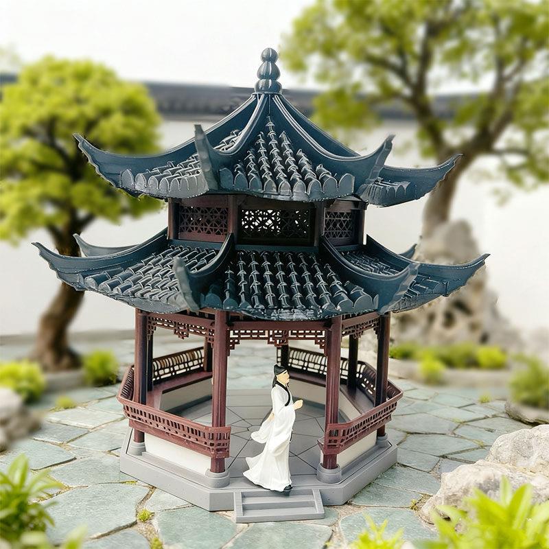 钰书房古风建筑凉亭水陆微景观鱼缸造景盆景摆件树脂模型房子装饰