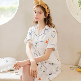 家时光哺乳睡裙夏短袖洋装孕妇睡衣纯棉产妇生产服裙住院月子服