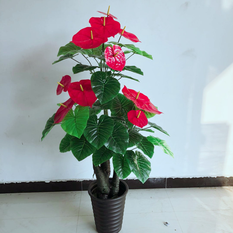 老树根红掌仿真植物永生花落地客厅盆栽装饰如意滴水观音假树假花