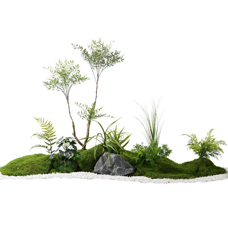 花尔仿真绿植造景室内楼梯下南天竹盆栽装饰仿生植物苔藓落地景观
