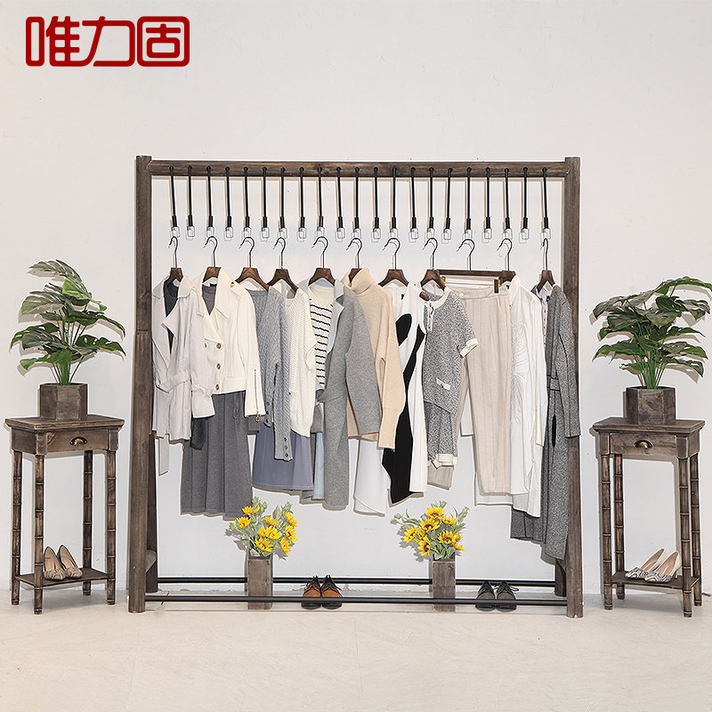 服装店展示架落地中岛轻复古旗袍衣服展示架棉麻服装架汉服陈列架