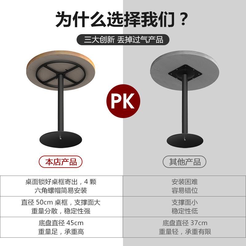 咖啡厅奶茶小吃店实木小圆桌子商用快餐厅铁艺单脚圆形餐桌椅组合