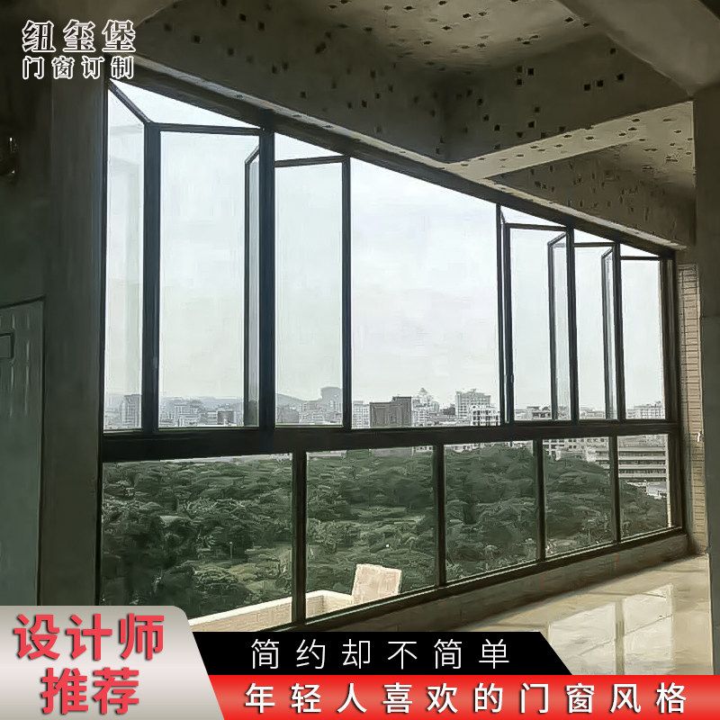 定制铝合金联动连体折叠窗左右封阳台窗推拉窗店铺钢化玻璃门窗