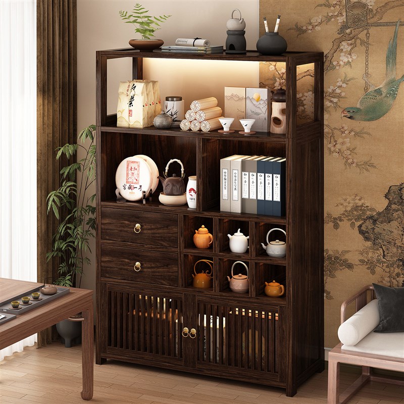 茶柜茶架子置物架新中式实木博古架茶室茶桌茶具多层收纳架展示柜