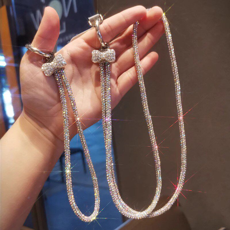 手机挂绳手腕水晶满钻挂炼高端女奢华水钻挂饰时尚挂件短款带子手